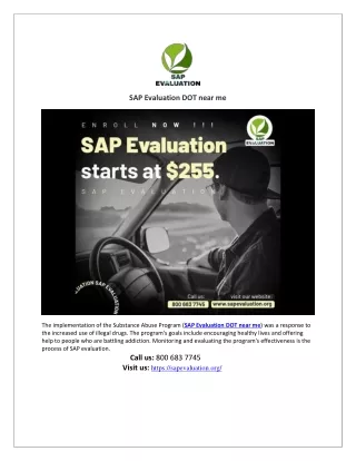 SAP Evaluation DOT near me - SAP Evaluation - Call us at 800 683 7745