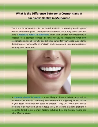 What Is the Difference Between a Cosmetic and A Paediatric Dentist in Melbourne