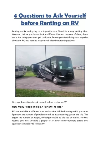 4 Questions to Ask Yourself before Renting an RV