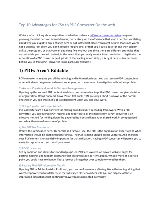 Top 10 Advantages for CSV to PDF Converter On the web