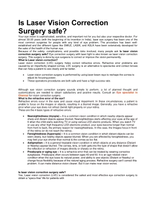 Is Laser Vision Correction Surgery safe?