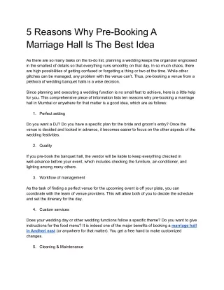 5 Reasons Why Pre-Booking A Marriage Hall Is The Best Idea