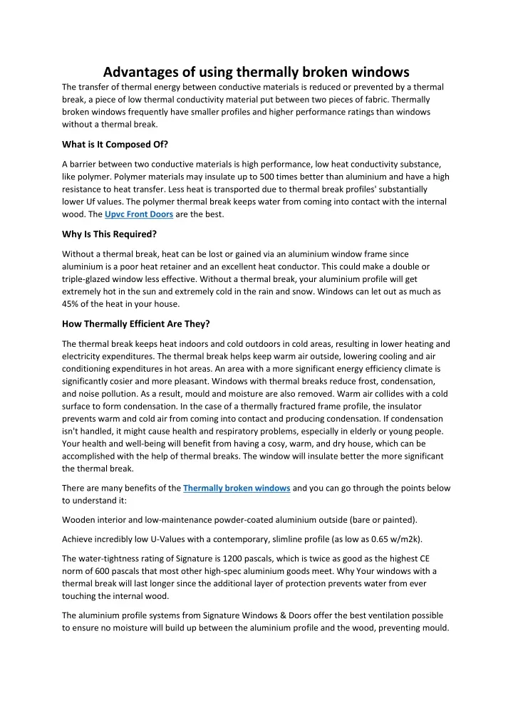advantages of using thermally broken windows