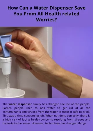 How Can a Water Dispenser Save You From All Health-related Worries