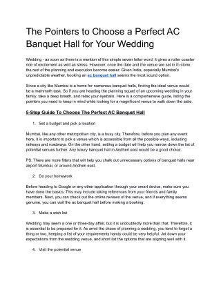 The Pointers to Choose a Perfect AC Banquet Hall for Your Wedding