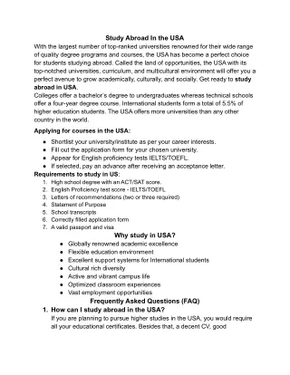 Study Abroad In USA