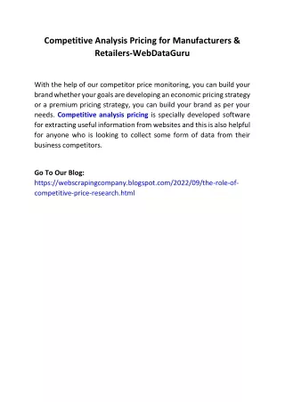 competitive analysis pricing for manufacturers