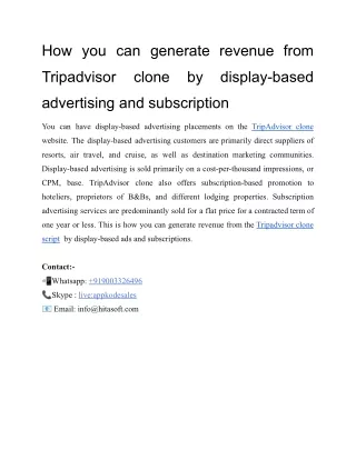 How you can generate revenue from Tripadvisor clone by display-based advertising and subscription