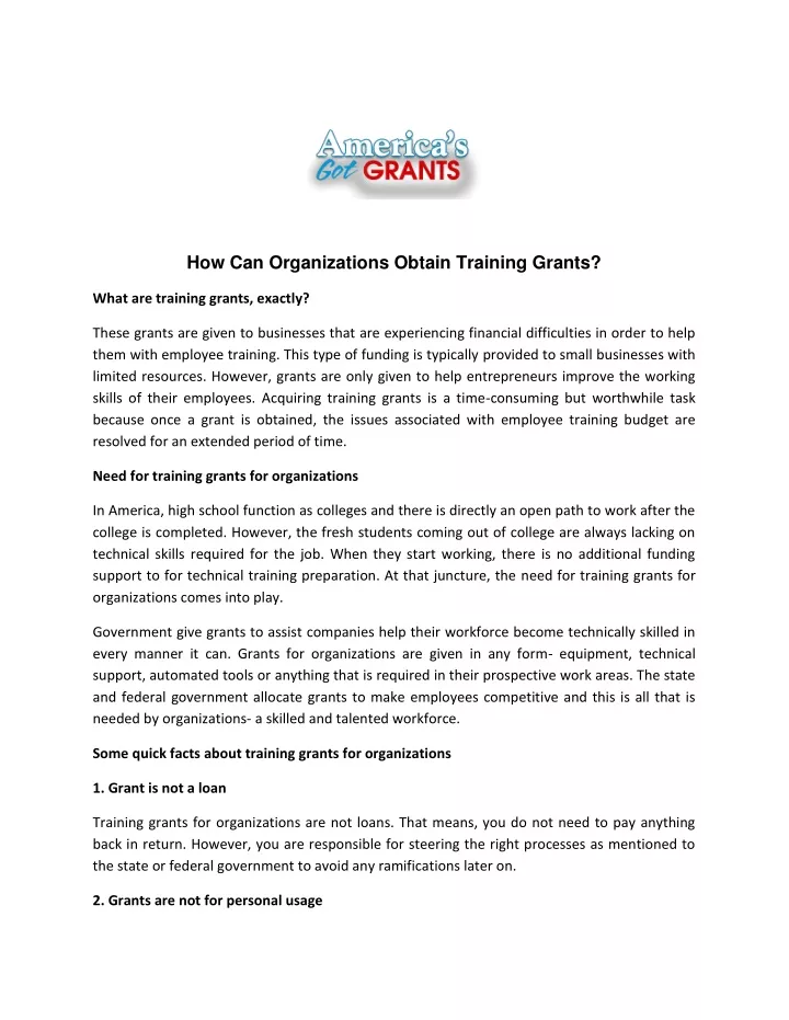 how can organizations obtain training grants