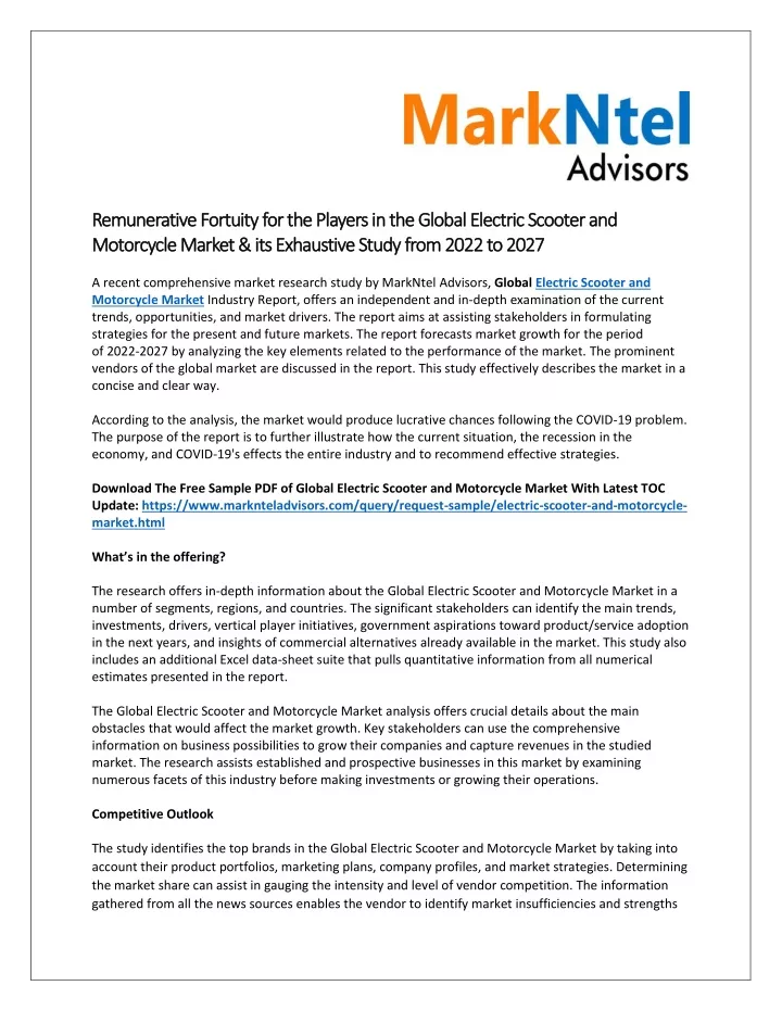 PPT - Electric Scooter and Motorcycle Market Share, Size, News ...