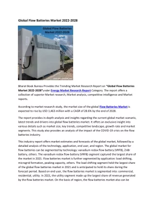 global flow batteries market 2022 2028