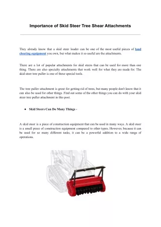 Importance of Skid Steer Tree Shear Attachments