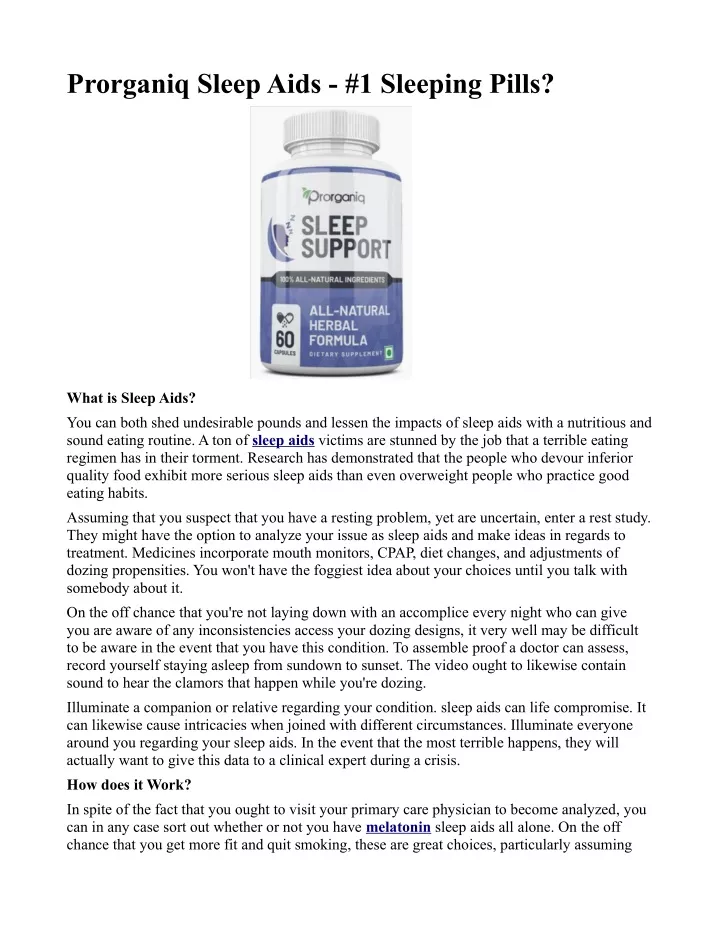 prorganiq sleep aids 1 sleeping pills