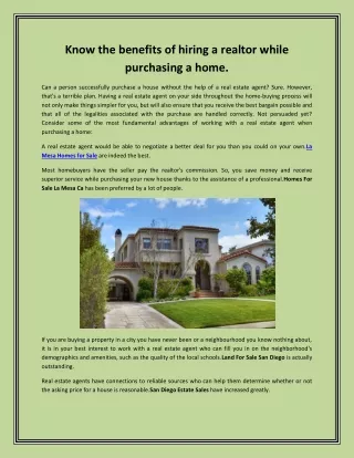 Know the benefits of hiring a realtor while purchasing a home