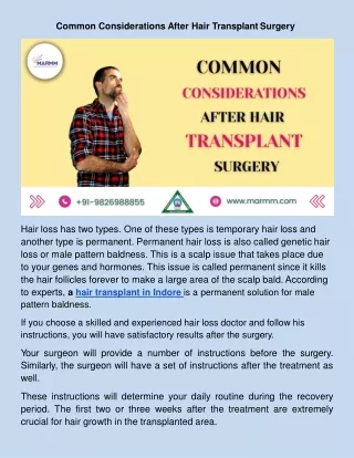 Common Considerations After Hair Transplant Surgery