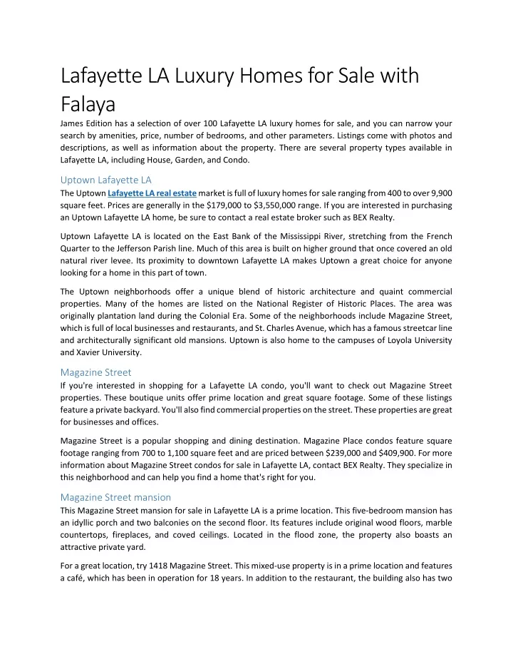 lafayette la luxury homes for sale with falaya