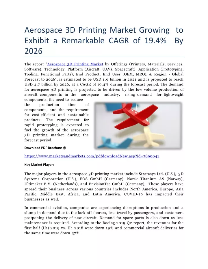 aerospace 3d printing market growing to exhibit a remarkable cagr of 19 4 by 2026