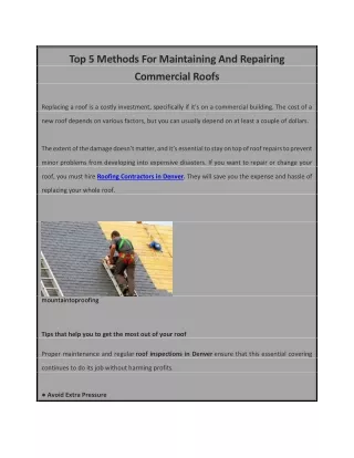 Top 5 Methods For Maintaining And Repairing Commercial Roofs