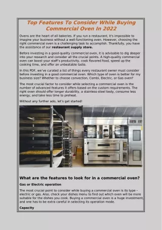 Top Features To Consider While Buying Commercial Oven In 2022