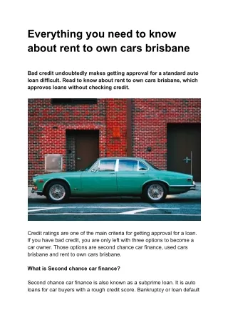 Everything you need to know about rent to own cars brisbane