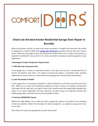 Check out the best-known Residential Garage Door Repair in Burnaby