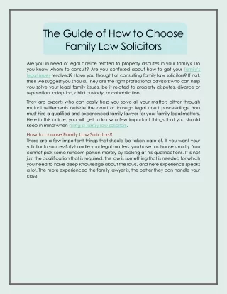 The Guide of How to Choose Family Law Solicitors