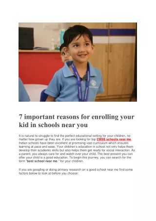 7 important reasons for enrolling your kid in schools near you