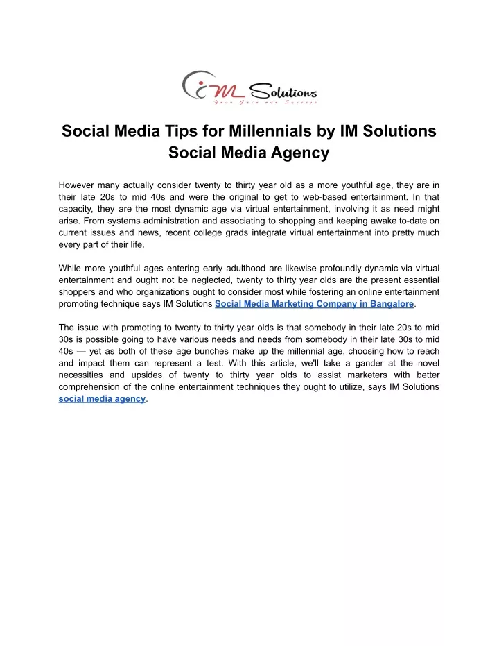 social media tips for millennials by im solutions