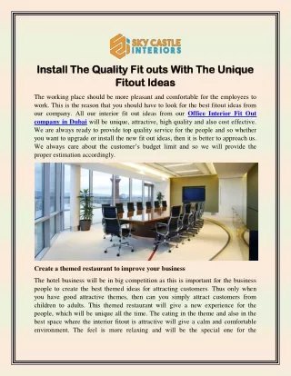 Install The Quality Fitouts With The Unique Fitout Ideas