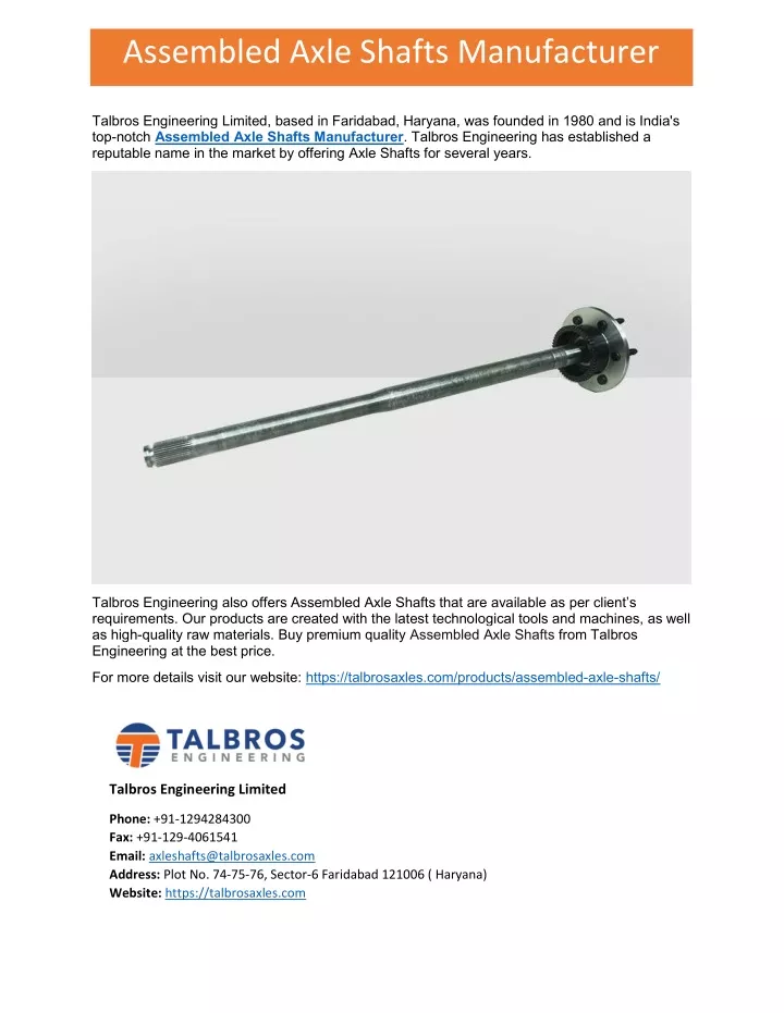 assembled axle shafts manufacturer