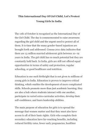 This International Day Of Girl Child, Let’s Protect Young Girls In India