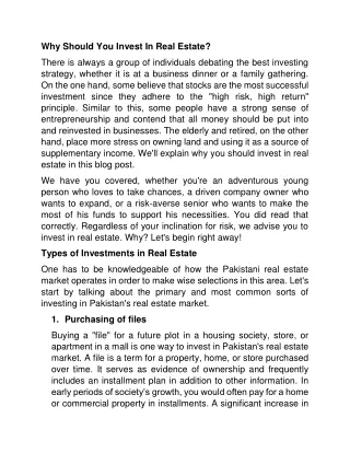 Why Should You Invest In Real Estate