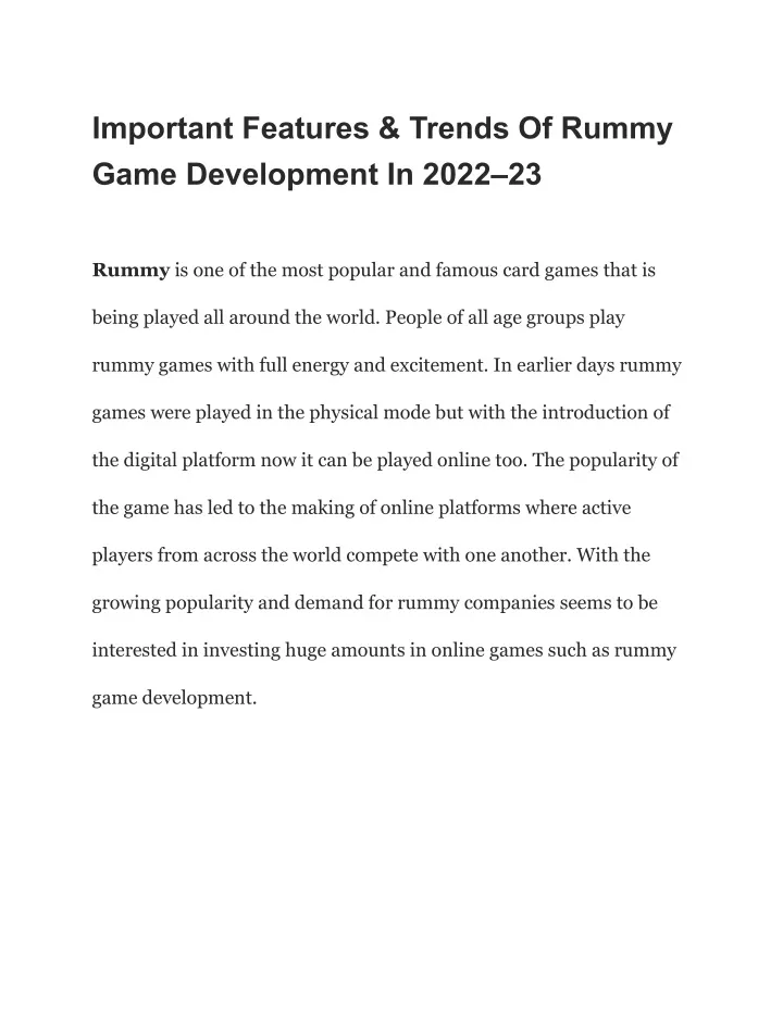 important features trends of rummy game