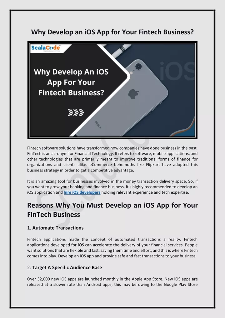 why develop an ios app for your fintech business