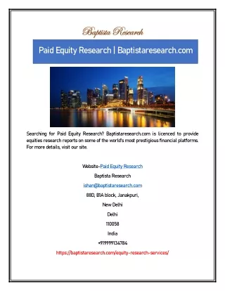 Paid Equity Research | Baptistaresearch.com