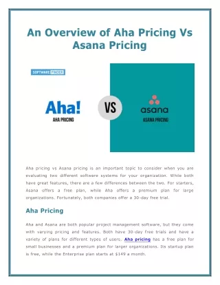 an overview of aha pricing vs asana pricing
