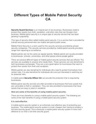 Different Types of Mobile Patrol Security