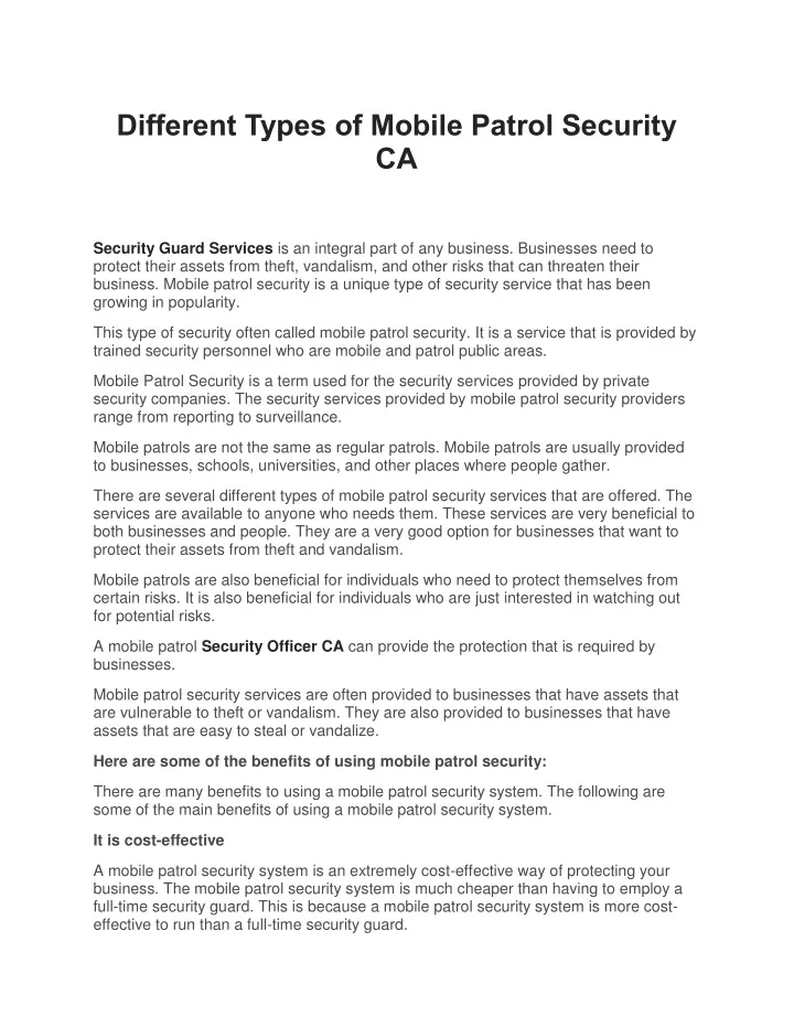 different types of mobile patrol security ca