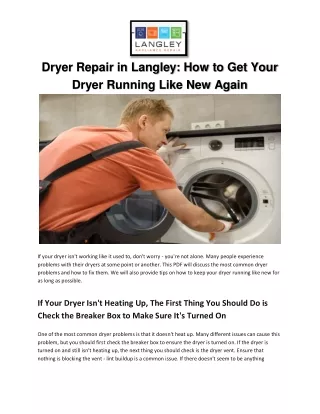 Dryer Repair in Langley How to Get Your Dryer Running Like New Again