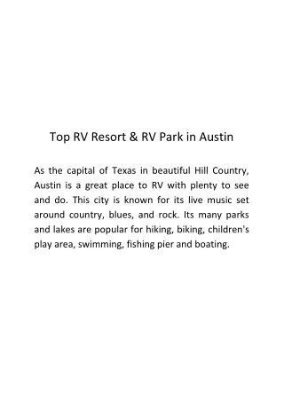 Top RV Resort & RV Park in Austin