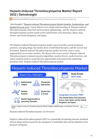 Heparin-induced Thrombocytopenia Market Report 2032  DelveInsight