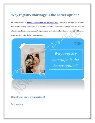 Why registry marriage is better option?