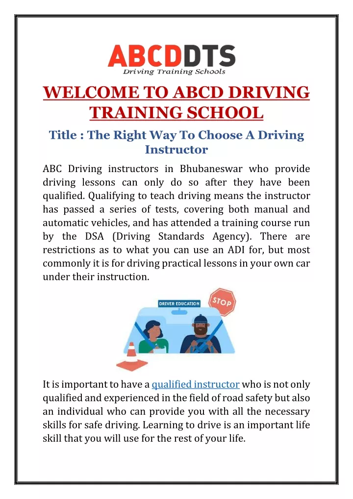 welcome to abcd driving training school