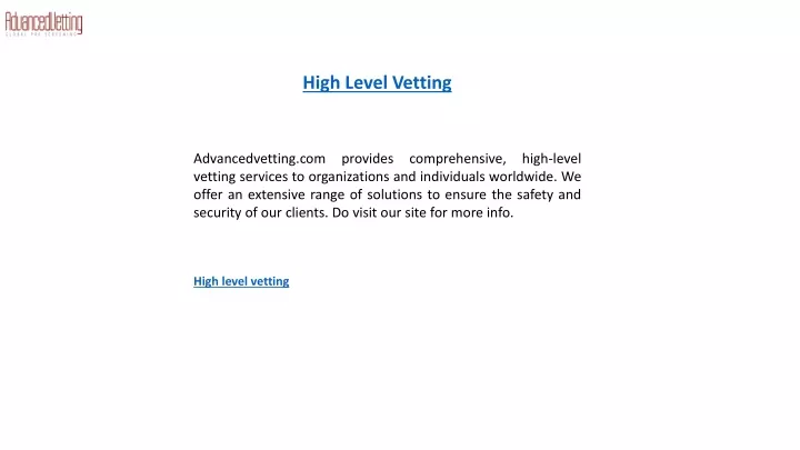 high level vetting