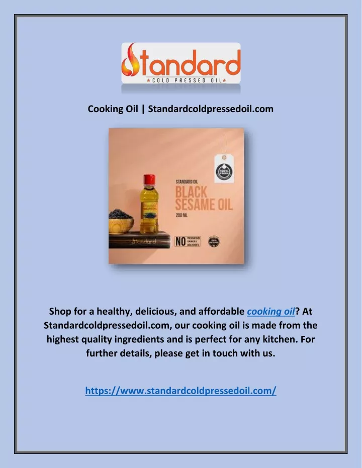 cooking oil standardcoldpressedoil com