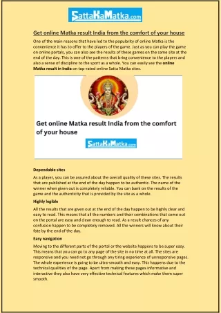 Get online Matka result India from the comfort of your house