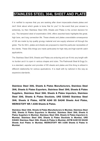 Stainless Steel 304L Sheets & Plates Exporters In Mumbai