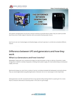 Difference between UPS and generators