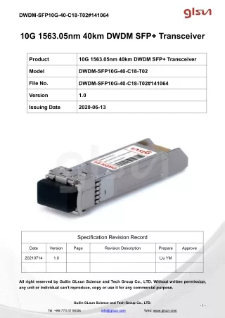 dwdm sfp10g 40 c18 t02 141064