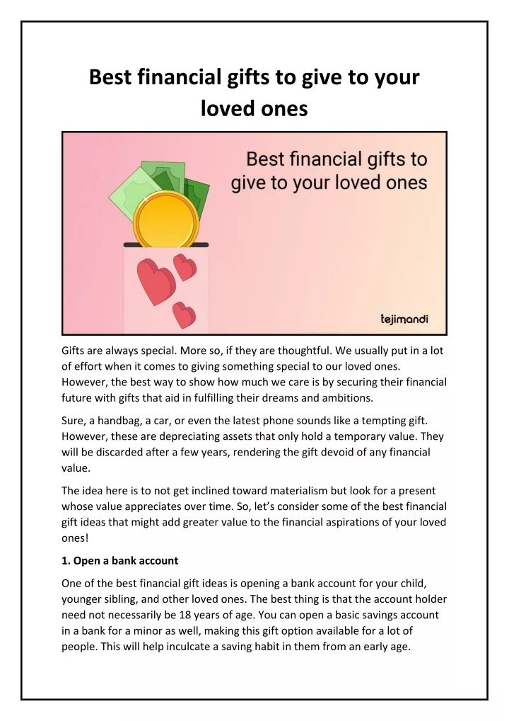 best financial gifts to give to your loved ones